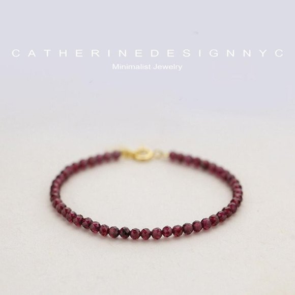 Natural Garnet Gemstone Bracelet- Healing Crystal Balance Calming Dainty - Picture 3 of 4